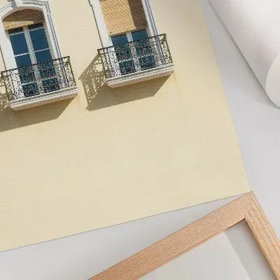 Poster para cozinha fachada creme com janelas em preto e branco no estilo clássico