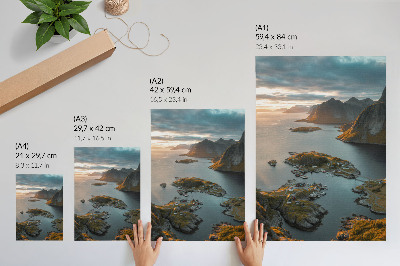 Arte de parede Vila litorânea nas montanhas ao pôr do sol