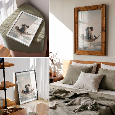 Poster para cozinha Elefante em uma lua crescente com livros nas nuvens