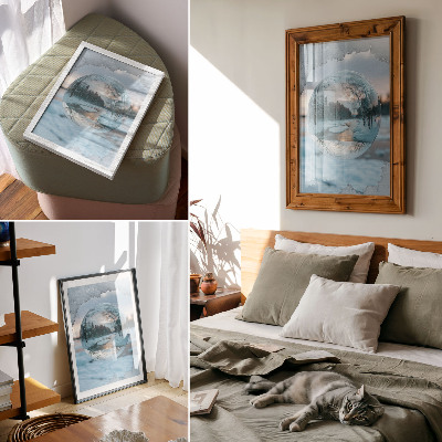 Poster decorativo Paisagem de inverno com reflexos azuis das árvores