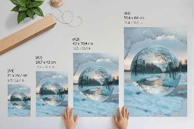 Poster decorativo Paisagem de inverno com reflexos azuis das árvores