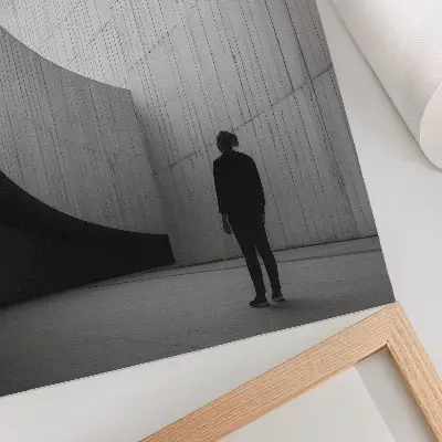 Poster para cozinha com arquitetura curva em tons monocromáticos