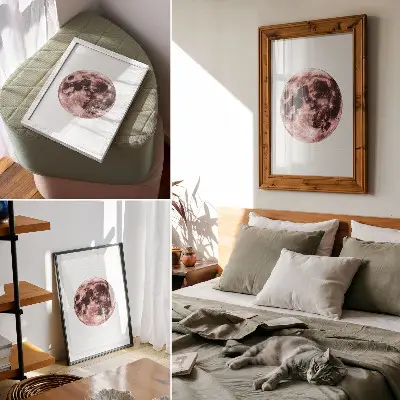 Impressão em tela com predominância de tons quentes nos detalhes da lua