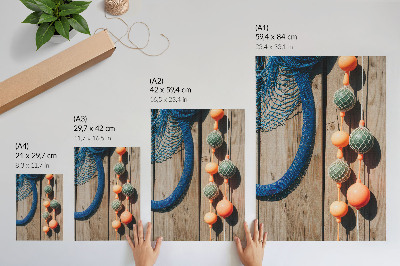 Poster decorativo Bóias coloridas, parede de madeira, detalhes marítimos