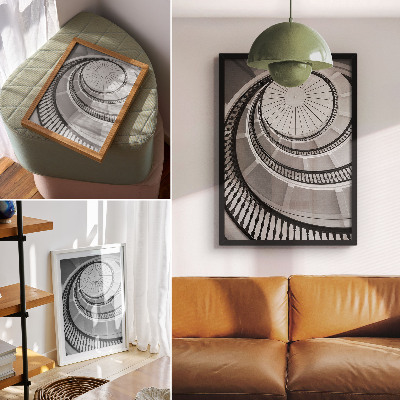 Impressão em tela Escada em espiral preta e branca, moderna e elegante.