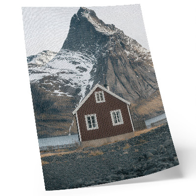 Arte de parede Paisagem montanhosa, casa de madeira, picos nevados