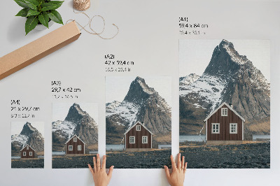 Arte de parede Paisagem montanhosa, casa de madeira, picos nevados