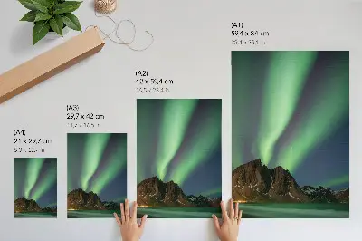 Poster para cozinha cenário de céu mágico com luz verde e montanhas impressionantes