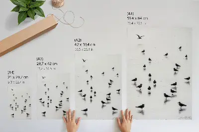 Impressão em tela pássaros sobre a água com reflexos sutis em estilo minimalista
