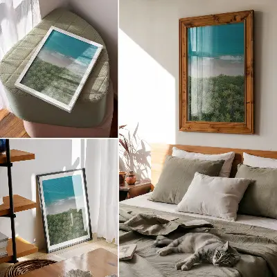 Poster para cozinha com paisagem de praia, ondas turquesas, palmeiras, harmonia e paz