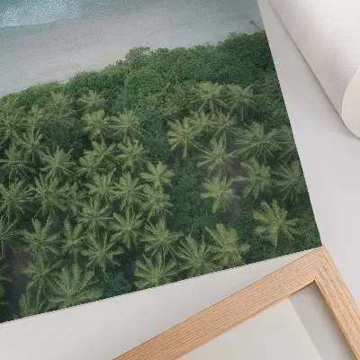 Poster para cozinha com paisagem de praia, ondas turquesas, palmeiras, harmonia e paz