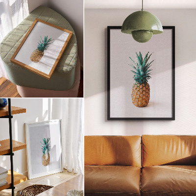 Poster decorativo Abacaxi com folhas turquesa sobre fundo branco