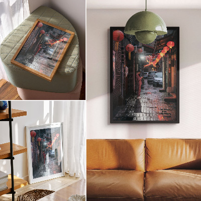 Poster decorativo atmosfera noturna das lanternas de rua da cidade