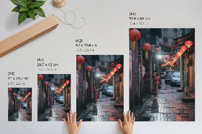 Poster decorativo atmosfera noturna das lanternas de rua da cidade