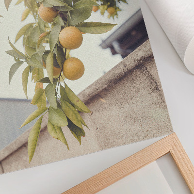 Poster decorativo galho de árvore sol folhas verdes laranja