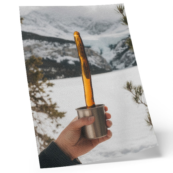 Arte de parede Caneca mão âmbar substância montanhas neve