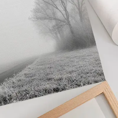 Poster decorativo névoa sutil com árvores em uma paisagem de inverno com atmosfera tranquila