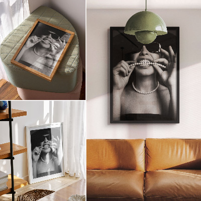 Poster decorativo óculos de contraste com pérolas em estilo glamour preto e branco