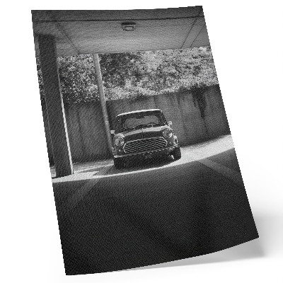 Poster decorativo Carro clássico em preto e branco na garagem