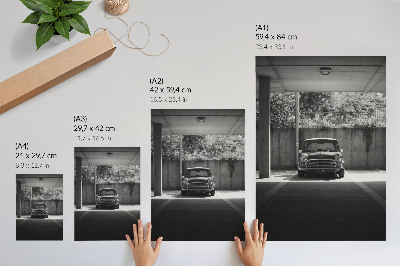 Poster decorativo Carro clássico em preto e branco na garagem