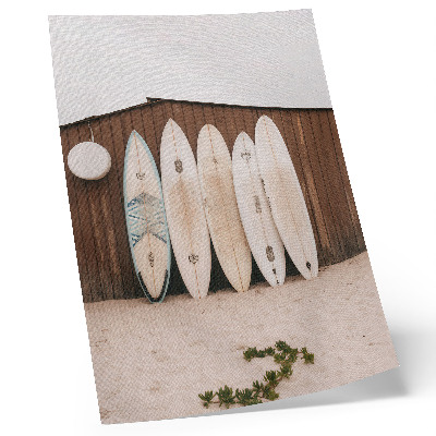 Impressão em tela Pranchas de surfe na parede de madeira, verde delicado