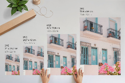Arte de parede Tons de azul pastel, detalhes da varanda, flores