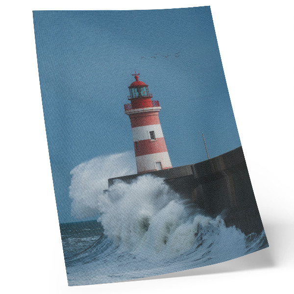 Impressão em tela Farol, céu azul, ondas do mar