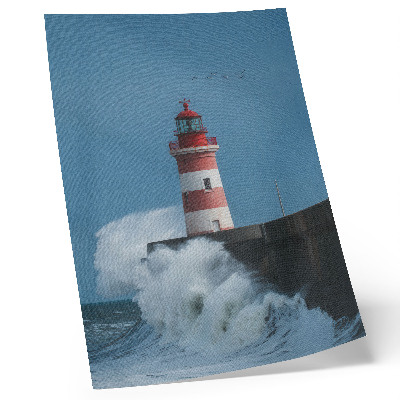 Impressão em tela Farol, céu azul, ondas do mar