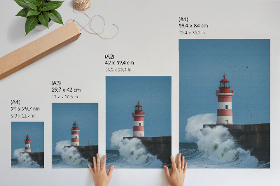 Impressão em tela Farol, céu azul, ondas do mar