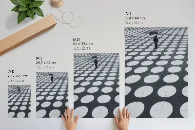 Pôster decorativo com padrões geométricos em contraste preto e branco