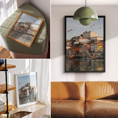 Impressão em tela Prédios de apartamentos coloridos, navios elegantes, gaivotas