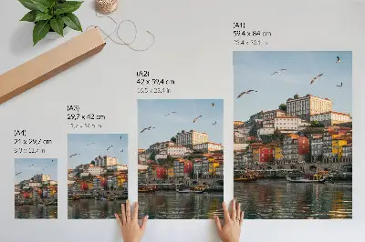 Impressão em tela prédios de apartamentos coloridos, navios elegantes e gaivotas