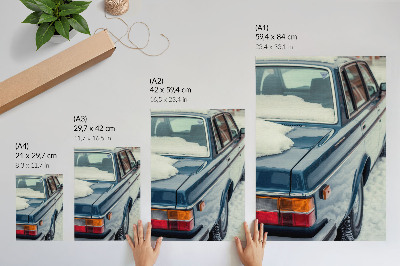Arte de parede Carro retrô em fundo branco e azul na neve