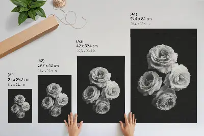 Poster para cozinha com estampa de rosas pretas e brancas em estilo minimalista elegante