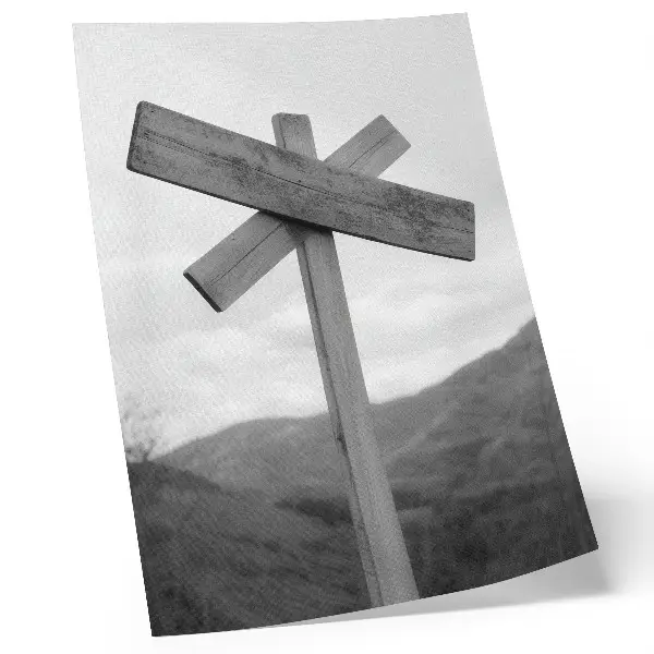 Poster para cozinha placa de madeira com paisagem montanhosa em preto e branco