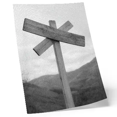 Poster para cozinha placa de madeira com paisagem montanhosa em preto e branco