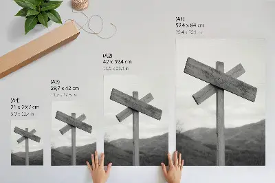Poster para cozinha placa de madeira com paisagem montanhosa em preto e branco