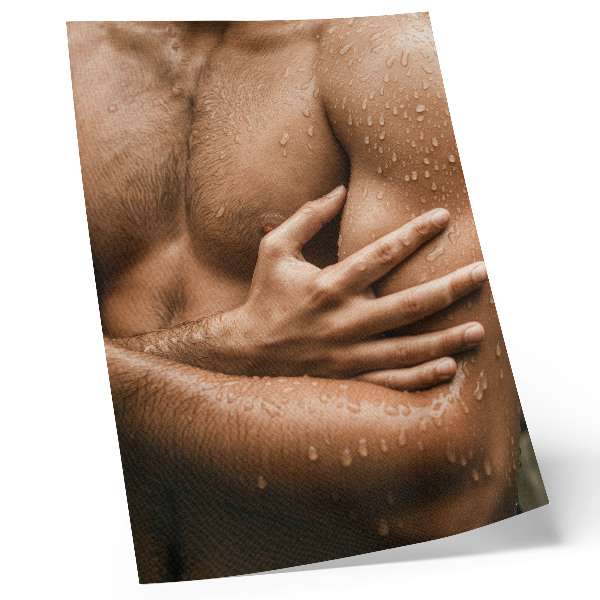 Impressão em tela Detalhes da pele, gotas de água, silhueta musculosa