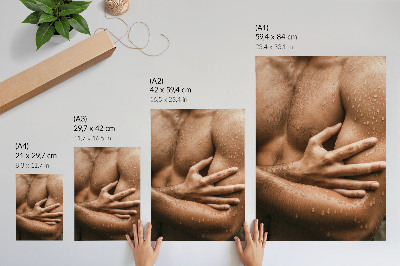 Impressão em tela Detalhes da pele, gotas de água, silhueta musculosa