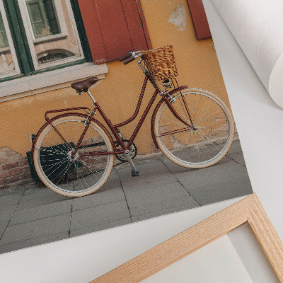 Poster decorativo Uma bicicleta tendo como pano de fundo uma fachada retrô colorida.