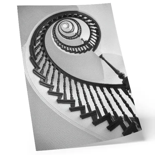 Impressão em tela escada em espiral com elegância moderna em preto e branco