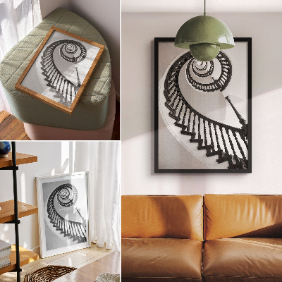 Impressão em tela Escada em espiral, elegância moderna em preto e branco