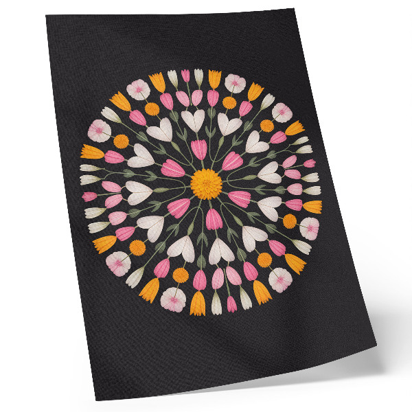 Poster para cozinha Mandala de flores em fundo escuro estilo abstrato