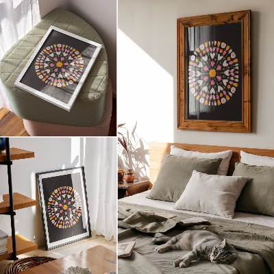 Poster para cozinha Mandala de flores em fundo escuro estilo abstrato