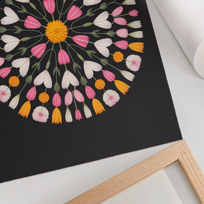 Poster para cozinha Mandala de flores em fundo escuro estilo abstrato