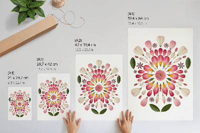 Poster decorativo Mandala floral simétrica rosa creme verde
