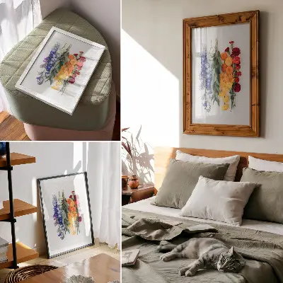 Impressão em tela flores em linha vertical com cores vibrantes em harmonia com a natureza