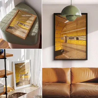 Poster decorativo com padrões dinâmicos e vibrantes em temática de espaço futurista harmonioso