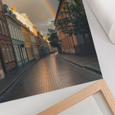 Impressão em tela Prédios de apartamentos coloridos, arco-íris, céu nublado