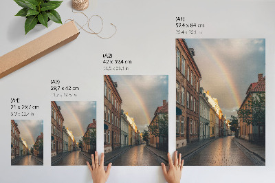 Impressão em tela Prédios de apartamentos coloridos, arco-íris, céu nublado